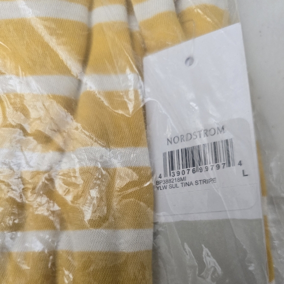 B.P. Nordstrom Remix Tina Assymetric Stripe Yellow Tee NEW - Picture 5 of 6